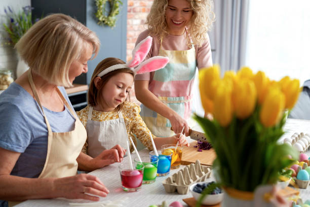 istock Family preparation natural dyes for coloring eggs 1307237206