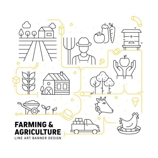 ilustrações de stock, clip art, desenhos animados e ícones de farming and agriculture related modern line style vector illustration - farm worker