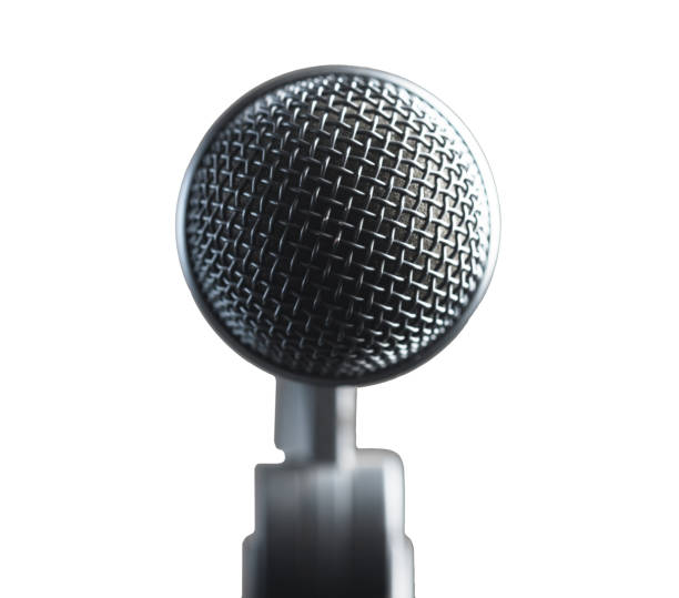 istock Dynamic microphone, suitable for public speaking or singing, isolated on white, seen directly from the front 1307239403