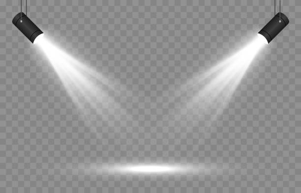 vektor-set von licht. lichtquelle, studiobeleuchtung, wände, png. strahler beleuchtung, scheinwerfer png. lichtstrahlen, lichteffekt. - searchlight stock-grafiken, -clipart, -cartoons und -symbole