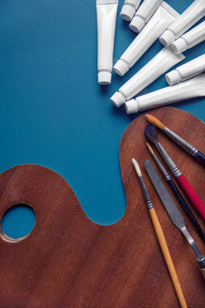 istock Painting material with tubes, brushes and palettes 1307242887