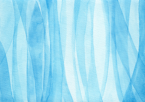 Watercolor blue stripes abstract background. Wave or sea pattern. Hand painted multi layers illustration