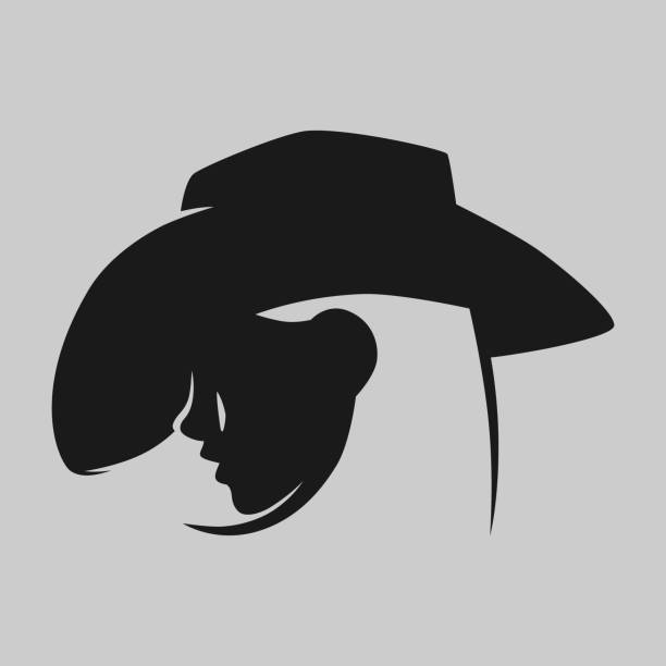 ilustrações de stock, clip art, desenhos animados e ícones de cowgirl portrait symbol on gray backdrop - cowgirl