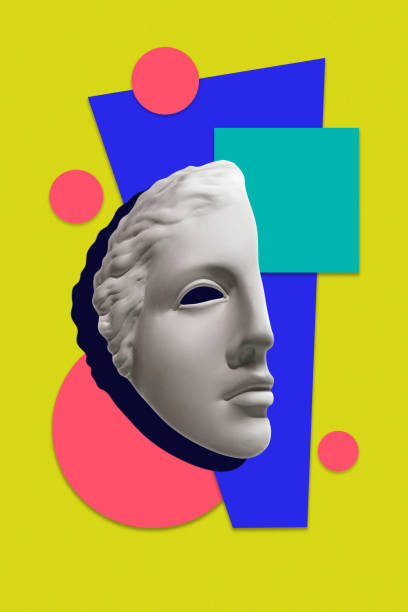 istock Collage with sculpture of human face in a pop art style. Modern creative concept image with ancient statue head. Zine culture. Contemporary art poster. Funky punk minimalism. Retro surreal design. 1307246040