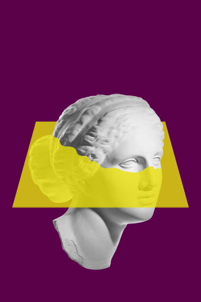 istock Collage with sculpture of human face in a pop art style. Modern creative concept image with ancient statue head. Zine culture. Contemporary art poster. Funky punk minimalism. Retro surreal design. 1307246076