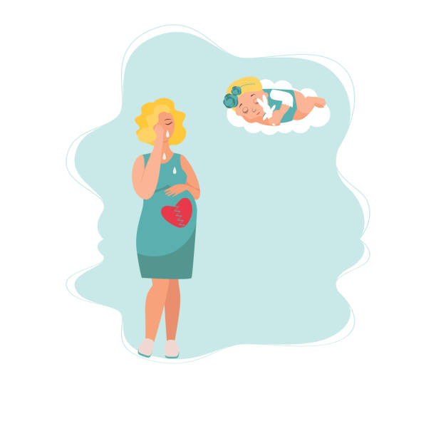 istock pregnancy loss, Pregnancy termination, abortion, Miscarriage concept. Woman is crying in hospital or clinic. She lost her child. Flat Vector illustration. 1307247501