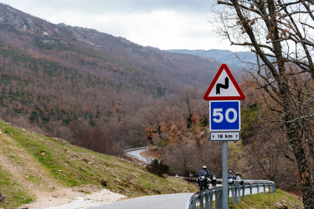 Traffic Signs in Mountain Road. Safety Concept