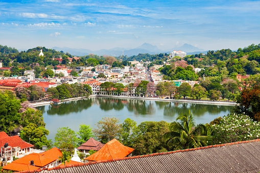 Kandy Lake and Kandy city aerial panoramic view from Arthurs Seat Kandy City Viewpoint, Sri Lanka