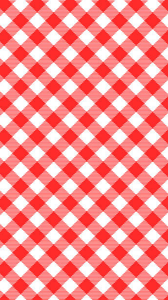 ilustraciones, imágenes clip art, dibujos animados e iconos de stock de mantel de picnic a cuadros rojo y blanco - tartan plaid textured pattern