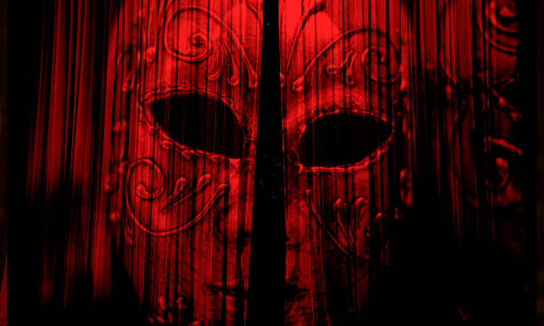 3d, la máscara detrás de la cortina - horror monster spooky movie fotografías e imágenes de stock
