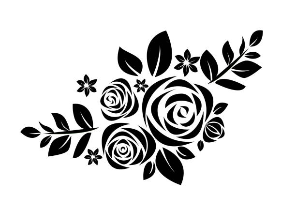 Black silhouette roses and leaves. Black silhouette roses and leaves. wedding silhouettes stock illustrations