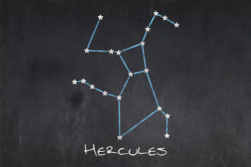 Blackboard with the Hercules constellation drawn in the middle.