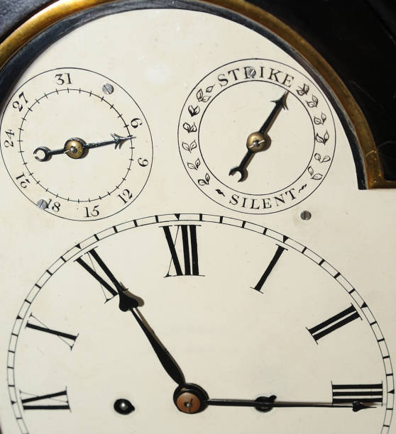 istock Antique standing clock in black trim with Roman face 1307258292