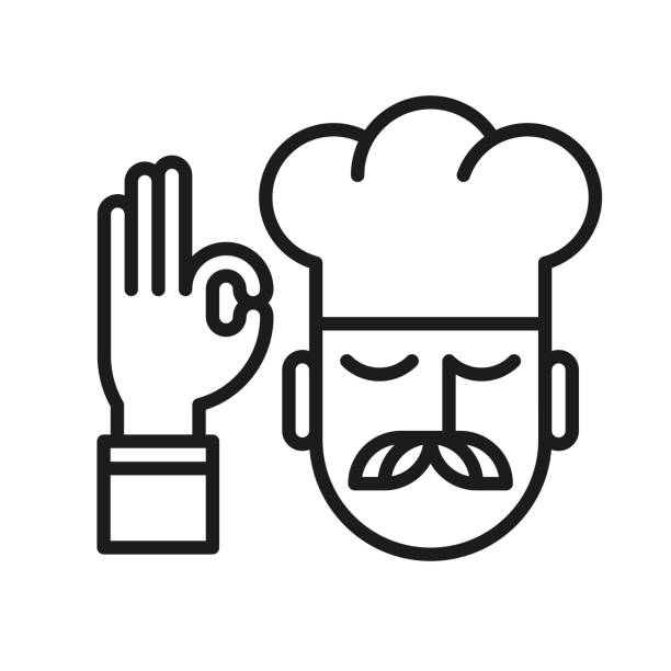 ikona linii szefa kuchni - yummy stock illustrations