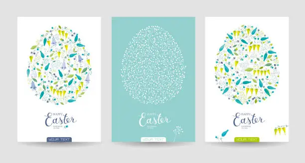 Vector illustration of Spring flowers and herbs Easter vector cards set