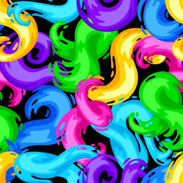 Vector illustration of Seamless pattern with colored swirls or paint blots.