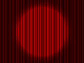istock Curtain on stage. Red background with spotlight in theater or cinema. Red closed velvet curtain for circus, theatre, scene, club. Background wirh light of projector for ceremony on broadway. Vector. 1307260361