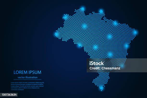 Vetores de Imagem Abstrata Mapa Do Brasil A Partir Do Ponto Azul E Estrelas Brilhantes Em Um Fundo Escuro e mais imagens de Brasil