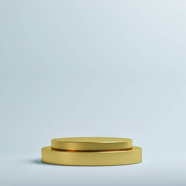 istock Golden podium for luxury product presentation, blue background 1307267900