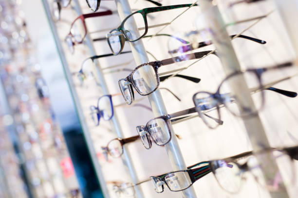 istock Glasses showcase in modern optic shop 1307268602