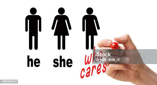 Gender Neutral Toilet Sign Concept Words Who Cares Written With Red Marker Pen Stock Photo - Download Image Now