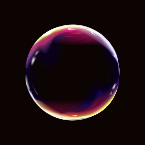 illustrations, cliparts, dessins animés et icônes de jeu réaliste coloré de fond noir rêveur de bulle de fantaisie magique - sphere glass bubble three dimensional shape