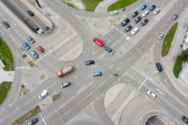 istock Traffic at Intersection of Streets, Aerial View 1307278678