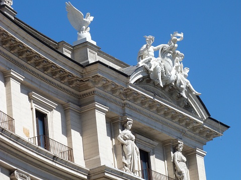 Beautiful sculptures on a building in Roma at the « Piazza della Republica » one of the most famous place in Roma