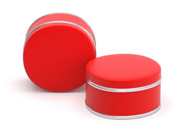 istock Blank red tin can box food bulk or other products container isolated for packaging design mock up. 3d render 1307279914