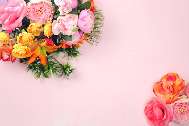 istock Holiday concept with flowers, abstract spring or summer composition, still life, banner. Greeting card for mothers day, womens day, lovers day, happy birthday, wedding, selective focus, 1307280928