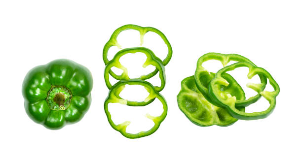 istock Bulgarian green pepper sliced ​​isolated on white background. 1307281084