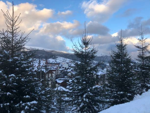 istock Bukovel houses in the winter high in mountains 1307281957