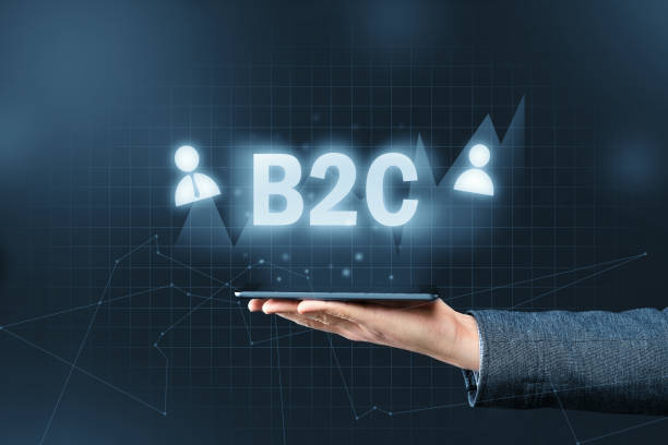 concepto b2c. inscripción gráfica de negocio a consumidor sobre el smartphone - b2c fotografías e imágenes de stock