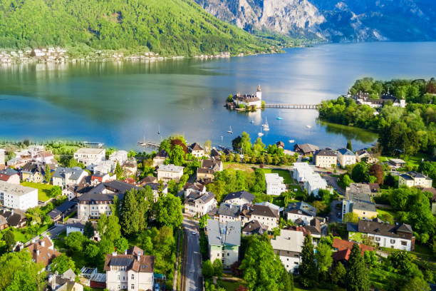 Gmunden castle aerial view