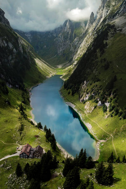 Drone show over Fälensee - Switzerland Beautiful aerial view over the Fälensee - Saxer Lücke appenzell innerrhoden stock pictures, royalty-free photos & images