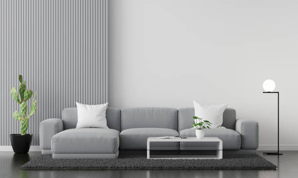istock Gray sofa in living room with copy space, 3D rendering 1307287944