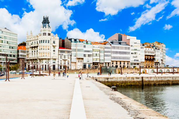 Embankment in Coruna city, Spain Traditional galician houses at the embankment in the centre of A Coruna city in Galicia, Spain a coruna province stock pictures, royalty-free photos & images
