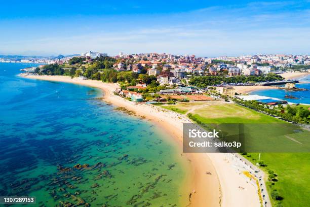 Santander City Beach Aerial View Stock Photo - Download Image Now - Santander - Spain, Cantabria, Spain
