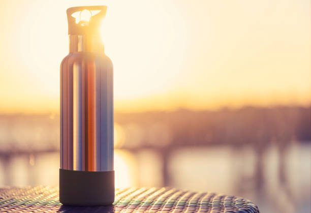istock Metal reusable water bottle in the sunshine. 1307290500