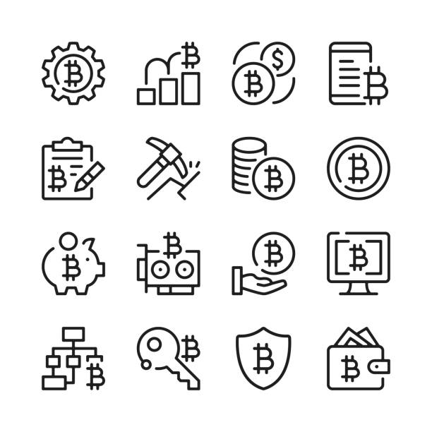 Bitcoin line icons set. Modern graphic design. Thin line concepts. Simple linear outline elements collection. Vector line icons Bitcoin line icons set. Modern graphic design. Thin line concepts. Simple linear outline elements collection. Vector line icons token stock illustrations