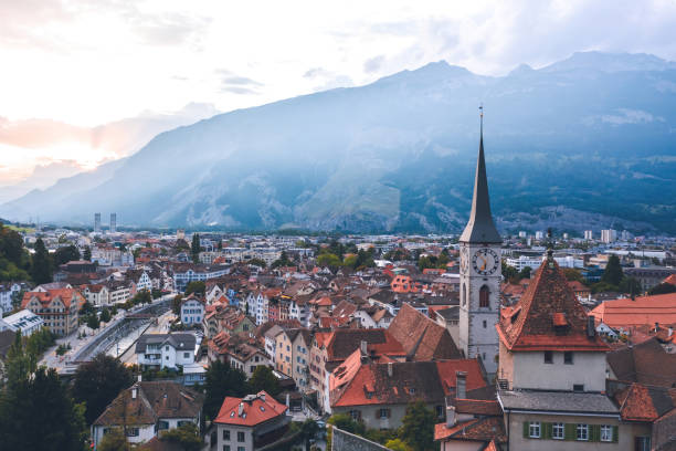 Sunset in Chur Chur - cozy alpine town in Switzerland graubunden canton stock pictures, royalty-free photos & images