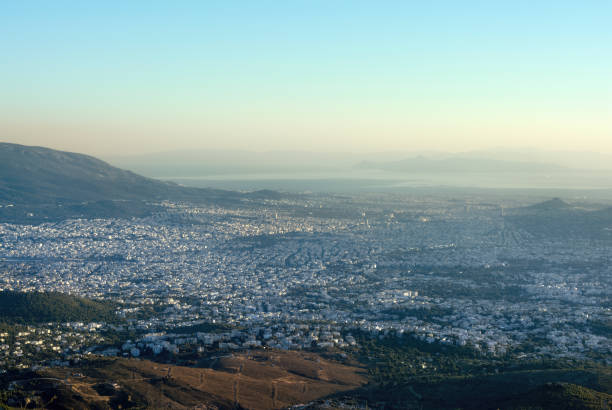 istock Panoramic view over Athens, taken shot from Penteli mountain 1307295196