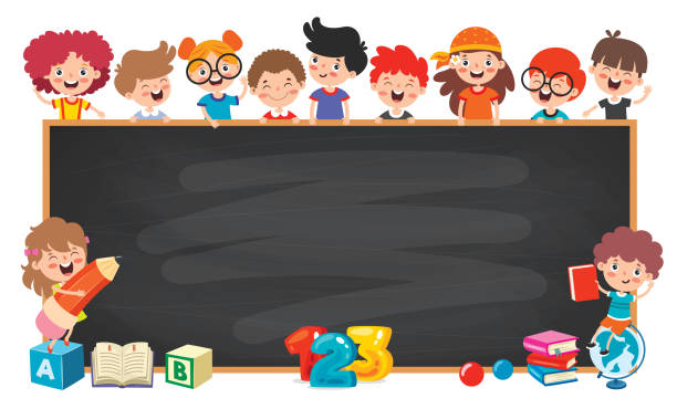 Funny Children With Empty Blackboard Funny Children With Empty Blackboard teacher clipart stock illustrations