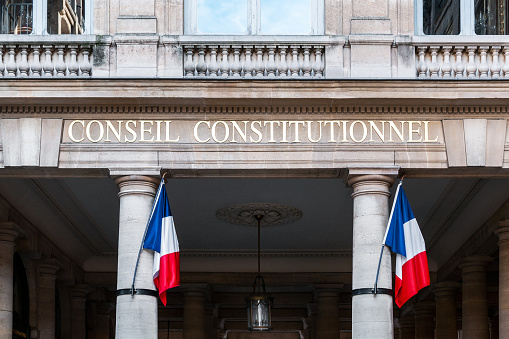 French Constitutional Council (Conseil Constitutionnel) in the Palais Royal, near Louvre, Colonnes de Burren - Paris, France