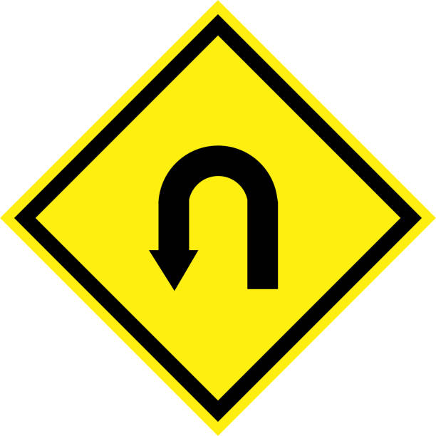 Yellow hazard sign with U-turn symbol vector art illustration