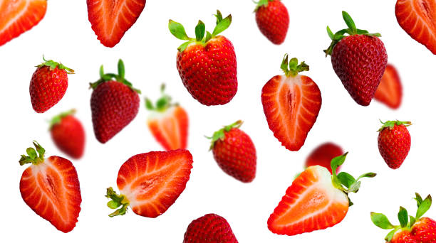 istock Different ripe strawberries and strawberry slices isolated on white background. Banner. 1307301718