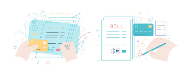 ilustrações, clipart, desenhos animados e ícones de ilustração do seguro médico - pagamento de contas hospitalares - check writing currency finance