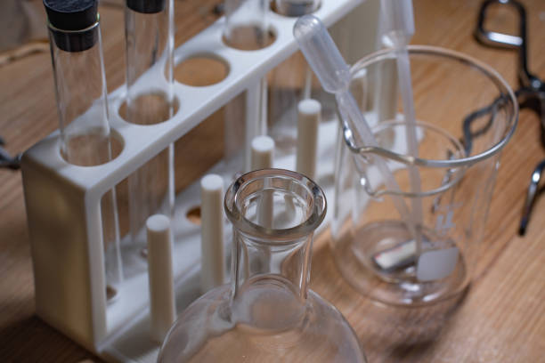 istock Experiment laboratory chemical glass containers 1307311903