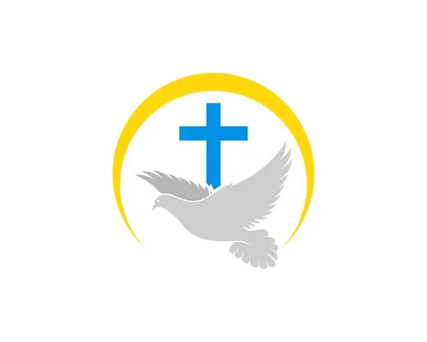 Vector illustration of Flying pigeon with religion cross and swoosh