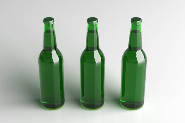 istock Three beer bottles 500ml mock up on white background. 1307313918